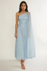Zorina One-Shoulder Drape Maxi Dress Blue
